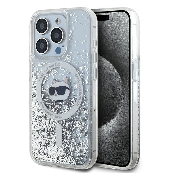 Husa de protectie Karl Lagerfeld Liquid Glitter MagSafe (KLHMP14LLGCHSGH) compatibil cu iPhone 14 Pro, Transparent Choupette Head