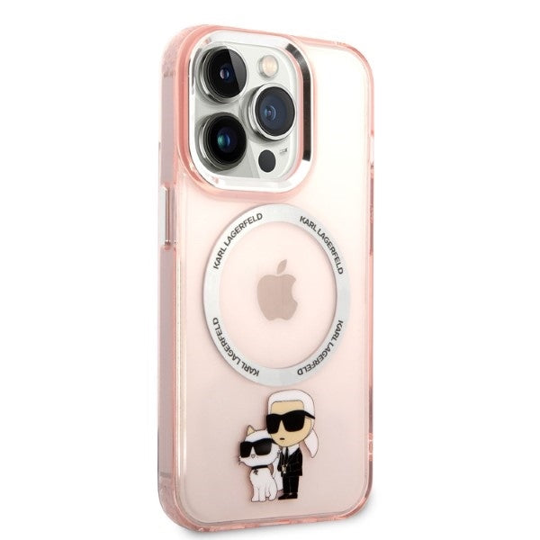 Husa de protectie Karl Lagerfeld Hardcase MagSafe (KLHMP14LHNKCIP) compatibil cu iPhone 14 Pro, Roz Iconic Karl&Choupette