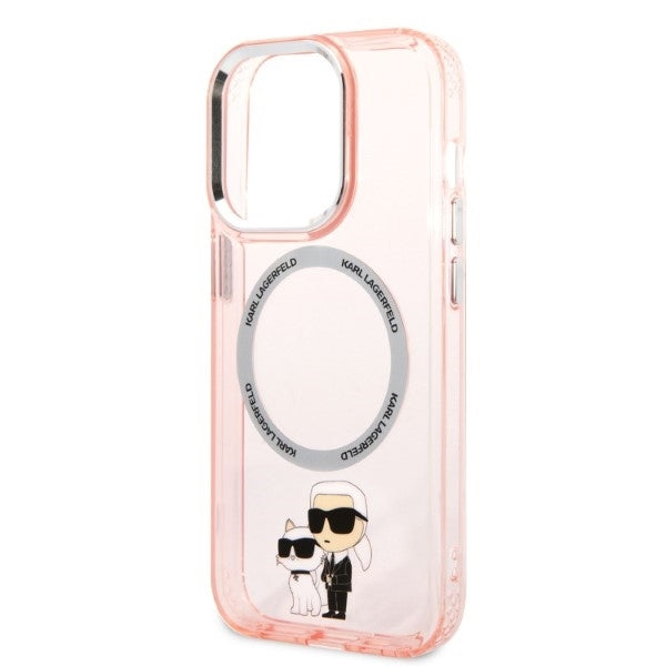 Husa de protectie Karl Lagerfeld Hardcase MagSafe (KLHMP14LHNKCIP) compatibil cu iPhone 14 Pro, Roz Iconic Karl&Choupette