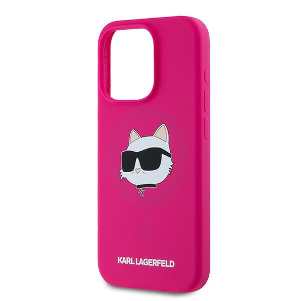 Husa de protectie Karl Lagerfeld Silicone MagSafe (KLHMP15XSCHPPLF) compatibil cu iPhone 15 Pro Max, Fuchsia Choupette Head