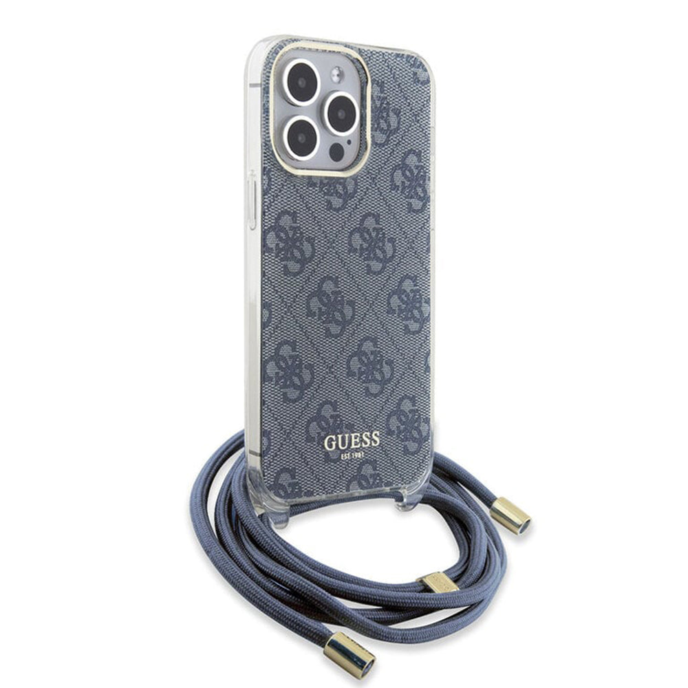 Husa de protectie Guess Crossbody Cord 4G Print (GUHCP15LHC4SEB) compatibil cu iPhone 15 Pro, Albastru