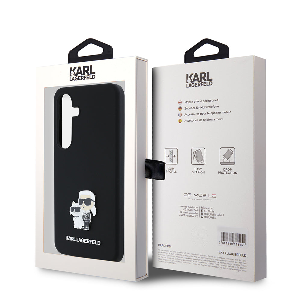 Husa de protectie Karl Lagerfeld Silicone (KLHCS24SSMHKCNPK) compatibil cu Samsung Galaxy S24, Karl&Choupette Metal Pin
