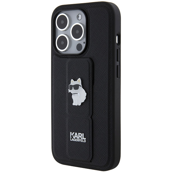 Husa de protectie Karl Lagerfeld Saffiano Gripstand (KLHCP14LGSACHPK) compatibil cu iPhone 14 Pro, Choupette