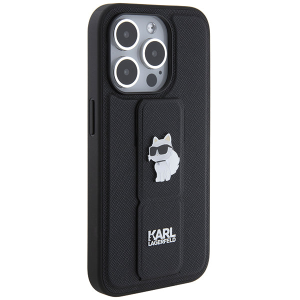 Husa de protectie Karl Lagerfeld Saffiano Gripstand (KLHCP14LGSACHPK) compatibil cu iPhone 14 Pro, Choupette