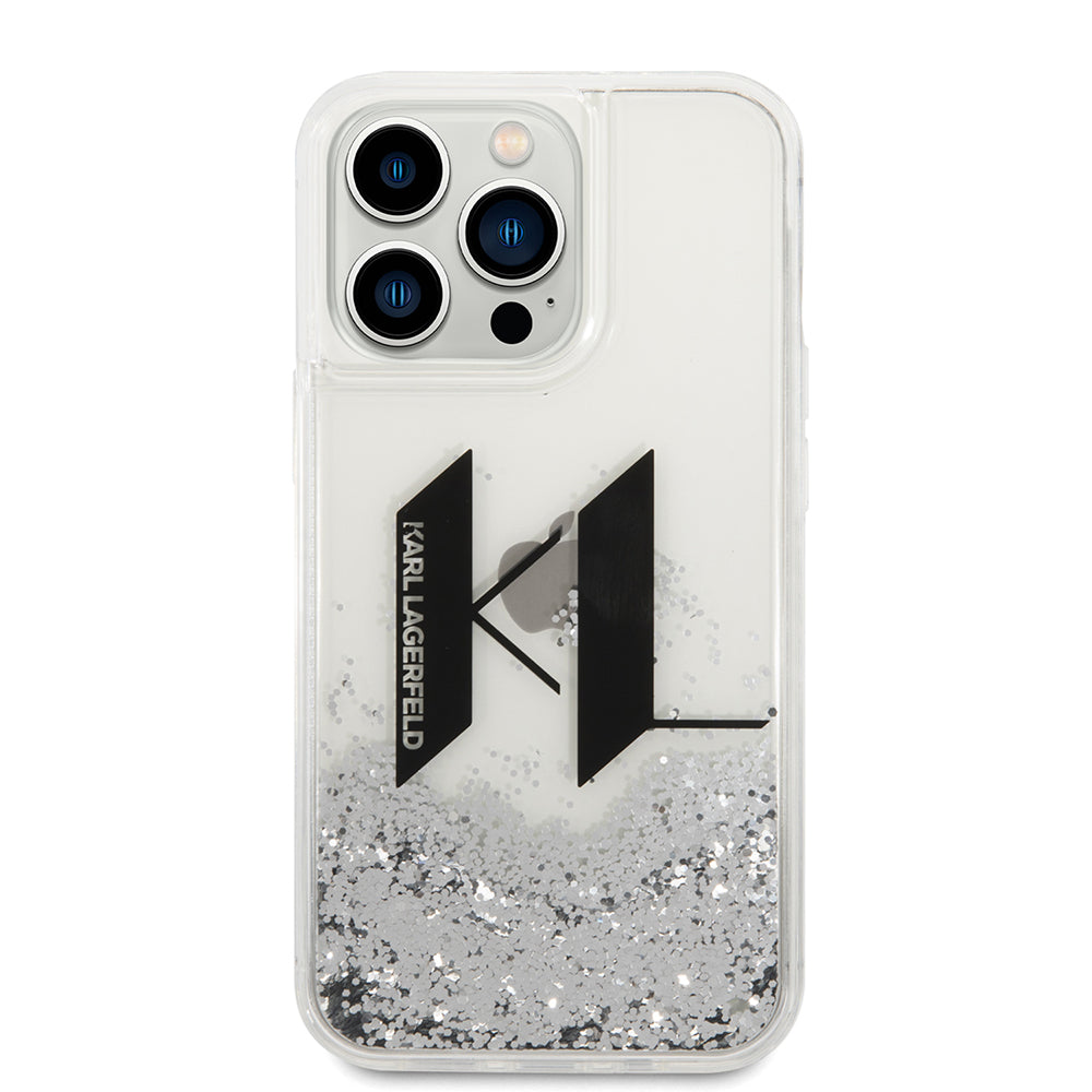 Husa de protectie Karl Lagerfeld Hardcase Liquid Glitter (KLHCP14LLBKLCS) compatibil cu iPhone 14 Pro, Big KL