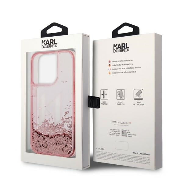 Husa de protectie Karl Lagerfeld Hardcase Glitter (KLHCP14LLBKLCP) compatibil cu iPhone 14 Pro, Roz Liquid Big Kl