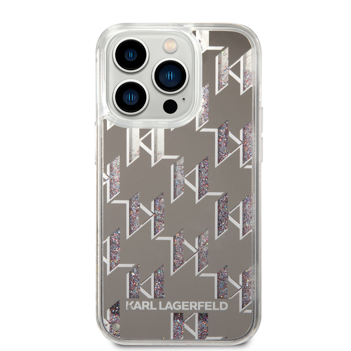 Husa de protectie Karl Lagerfeld Hardcase Liquid Glitter (KLHCP14LLMNMS) compatibil cu iPhone 14 Pro, Argintiu Monogram