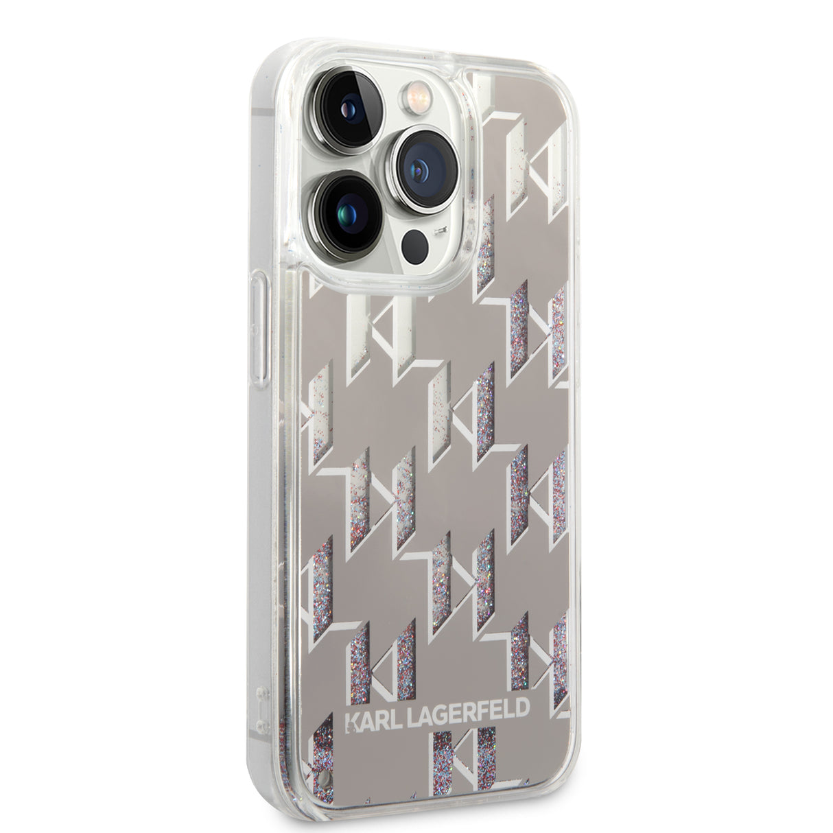 Husa de protectie Karl Lagerfeld Hardcase Liquid Glitter (KLHCP14LLMNMS) compatibil cu iPhone 14 Pro, Argintiu Monogram