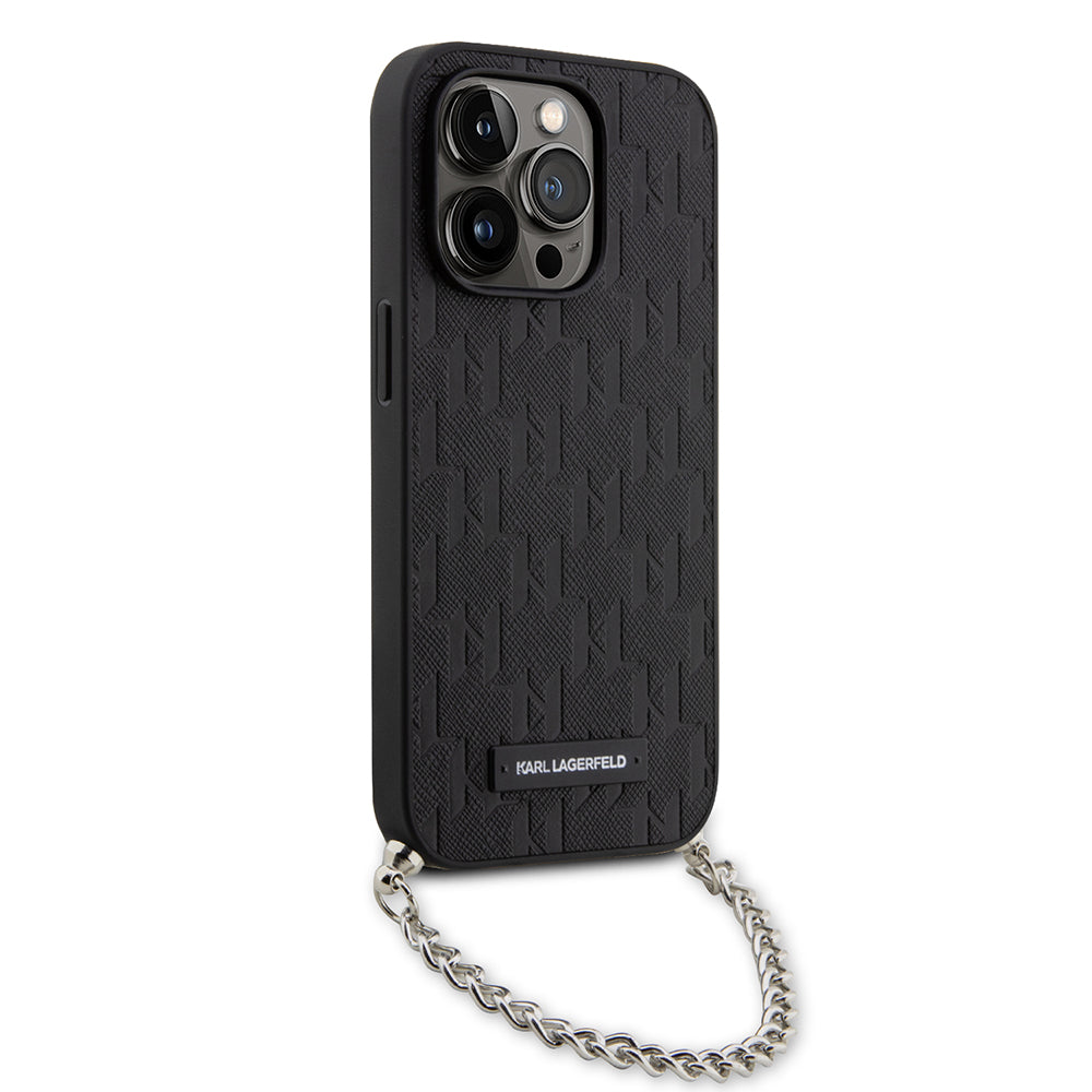Husa de protectie Karl Lagerfeld Saffiano Monogram Chain (KLHCP14LSACKLHPK) compatibil cu iPhone 14 Pro, Negru