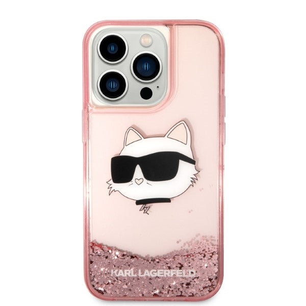 Husa de protectie Karl Lagerfeld Hardcase Glitter (KLHCP14LLNCHCP) compatibil cu iPhone 14 Pro, Roz Choupette Head