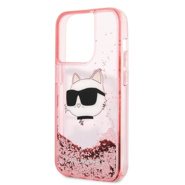 Husa de protectie Karl Lagerfeld Hardcase Glitter (KLHCP14LLNCHCP) compatibil cu iPhone 14 Pro, Roz Choupette Head