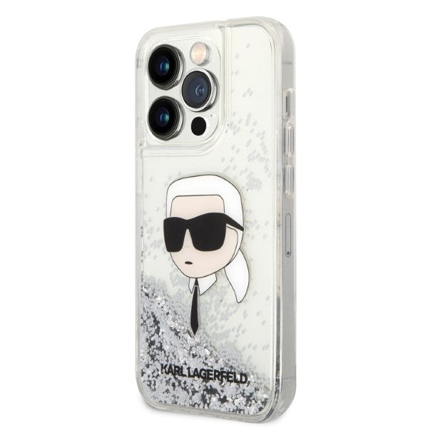 Husa de protectie Karl Lagerfeld Hardcase Glitter (KLHCP14LLNKHCH) compatibil cu iPhone 14 Pro, Argintiu Karl Head