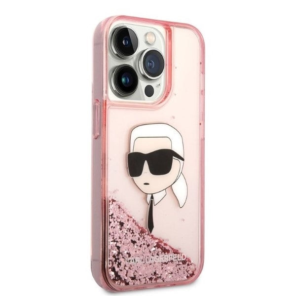 Husa de protectie Karl Lagerfeld Hardcase Glitter (KLHCP14LLNKHCP) compatibil cu iPhone 14 Pro, Roz Karl Head