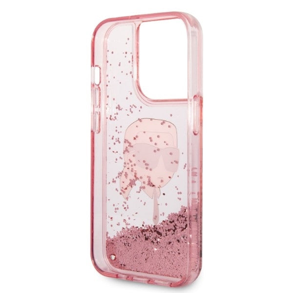 Husa de protectie Karl Lagerfeld Hardcase Glitter (KLHCP14LLNKHCP) compatibil cu iPhone 14 Pro, Roz Karl Head
