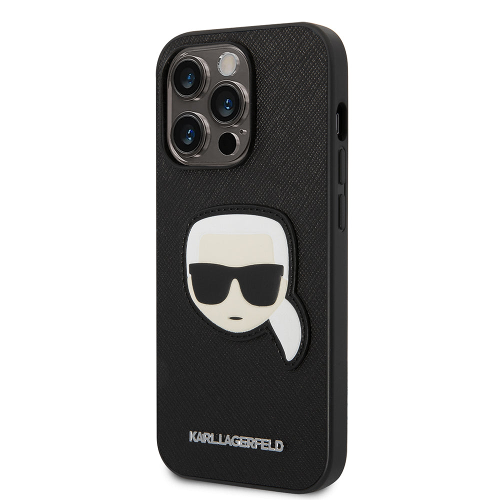 Husa de protectie Karl Lagerfeld Saffiano (KLHCP14LSAPKHK) compatibil cu iPhone 14 Pro, Karl`s Head