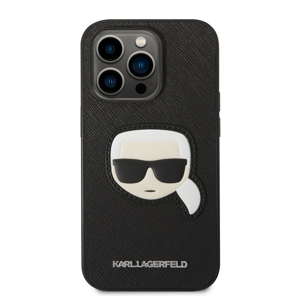 Husa de protectie Karl Lagerfeld Saffiano (KLHCP14LSAPKHK) compatibil cu iPhone 14 Pro, Karl`s Head