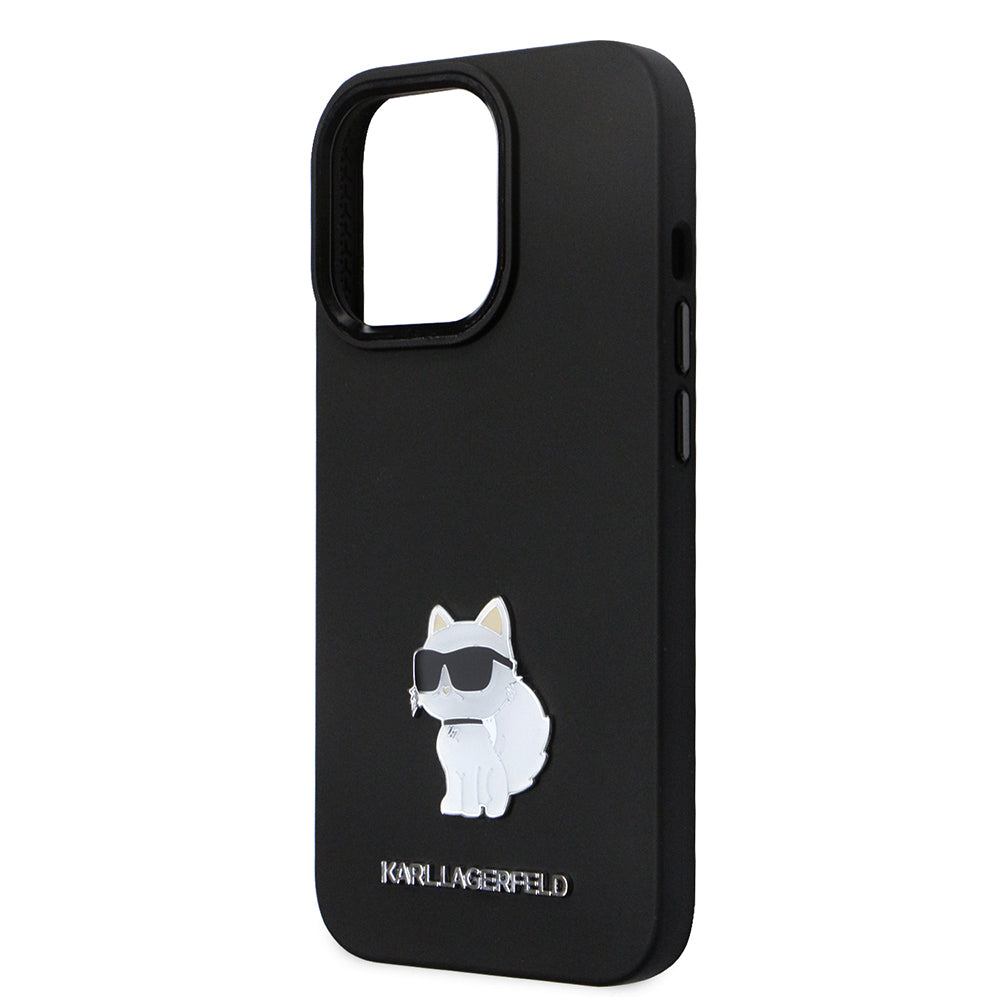 Husa de protectie Karl Lagerfeld Silicone (KLHCP14LSMHCNPK) compatibil cu iPhone 14 Pro, Choupette Metal Pin