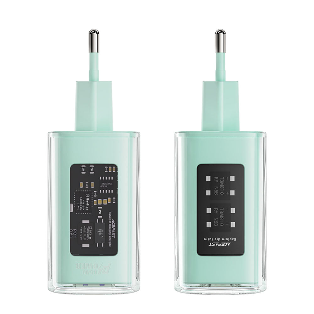 Incarcator Acefast Exploration Series (A45), 2 x USB-C, USB, GaN, PD65W, Fast Charging, Mountain Mist