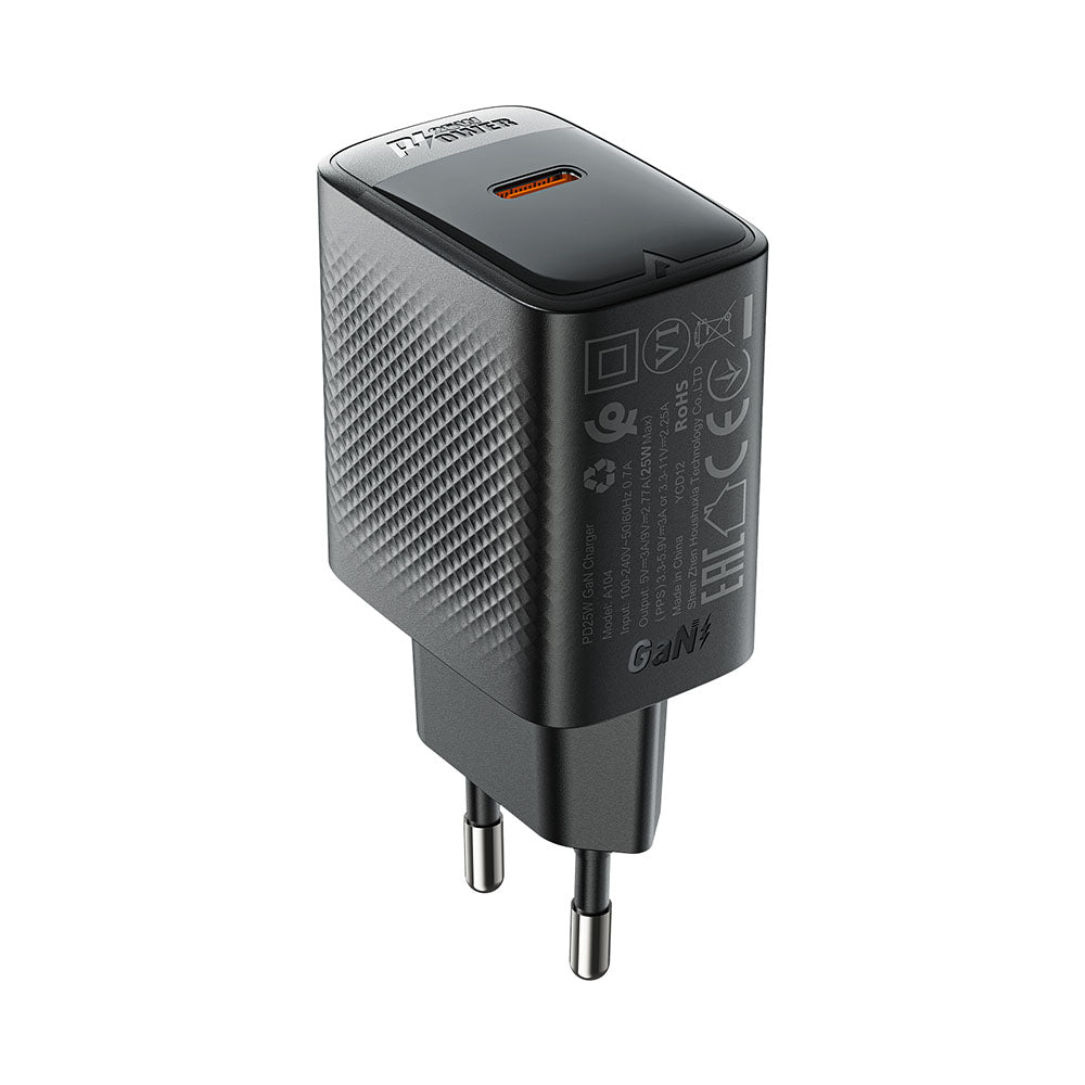 Incarcator Acefast (A104), USB-C, PD25W, GaN Technology, Fast Charging Compatibility, Negru