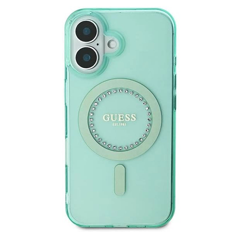 Husa de protectie Guess IML Rhinestones MagSafe (GUHMP16MPFTDTEN) compatibil cu iPhone 16 Plus, Verde