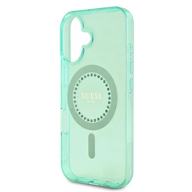 Husa de protectie Guess IML Rhinestones MagSafe (GUHMP16MPFTDTEN) compatibil cu iPhone 16 Plus, Verde