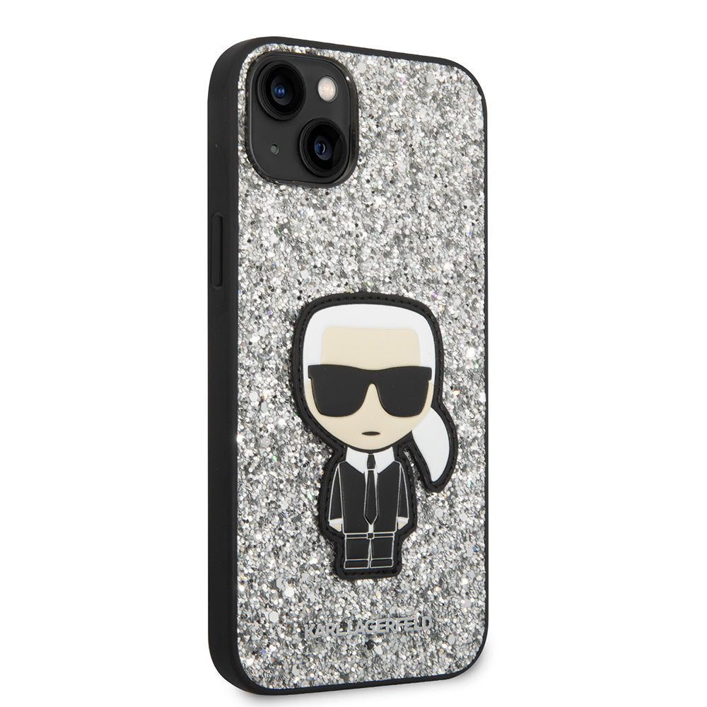Husa de protectie Karl Lagerfeld Hardcase Glitter (KLHCP14MGFKPG) compatibil cu iPhone 14 Plus, Argintiu Flakes Ikonik