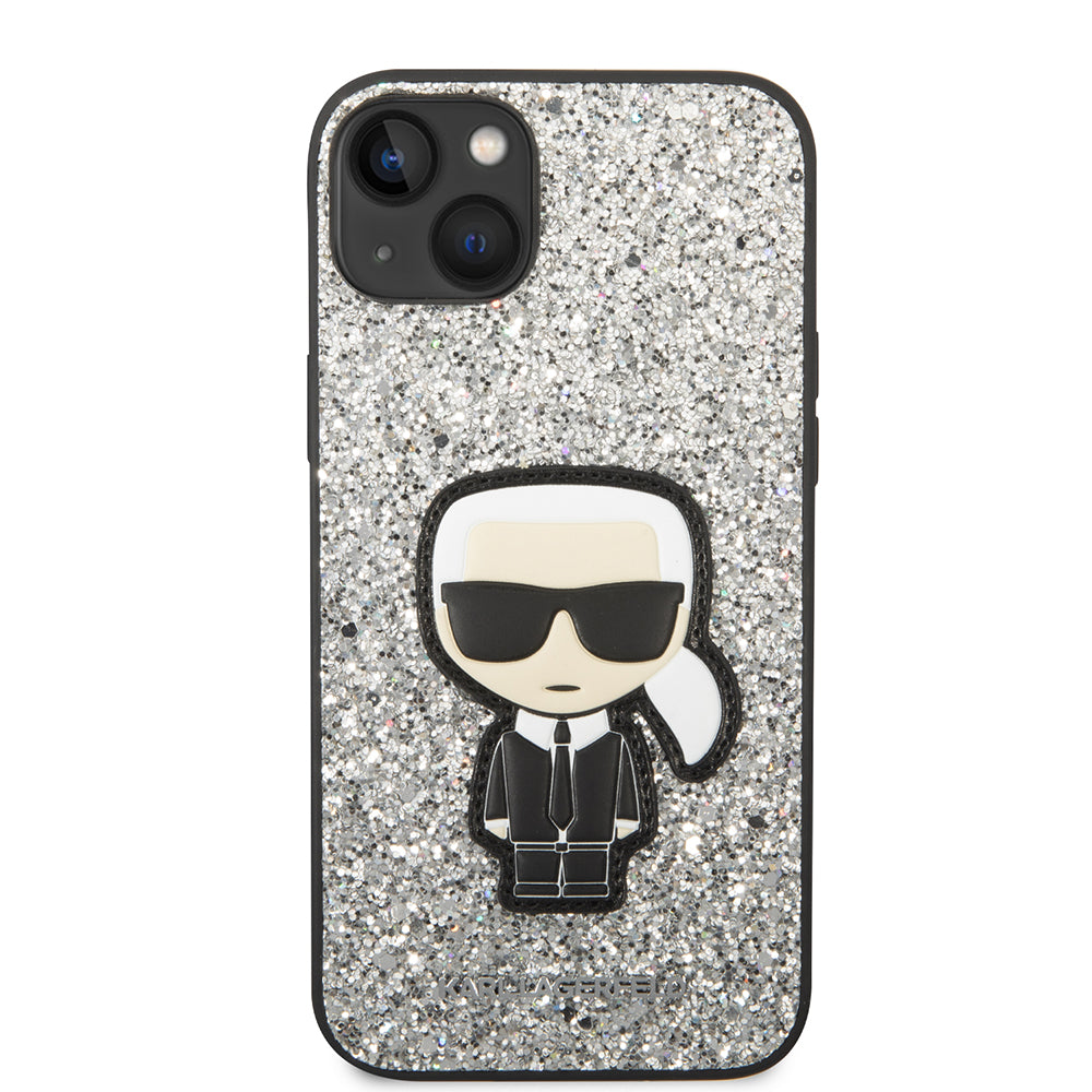 Husa de protectie Karl Lagerfeld Hardcase Glitter (KLHCP14MGFKPG) compatibil cu iPhone 14 Plus, Argintiu Flakes Ikonik