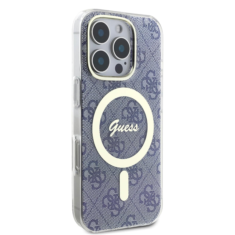 Husa de protectie Guess IML 4G MagSafe (GUHMP16SH4STB) compatibil cu iPhone 16, Albastru