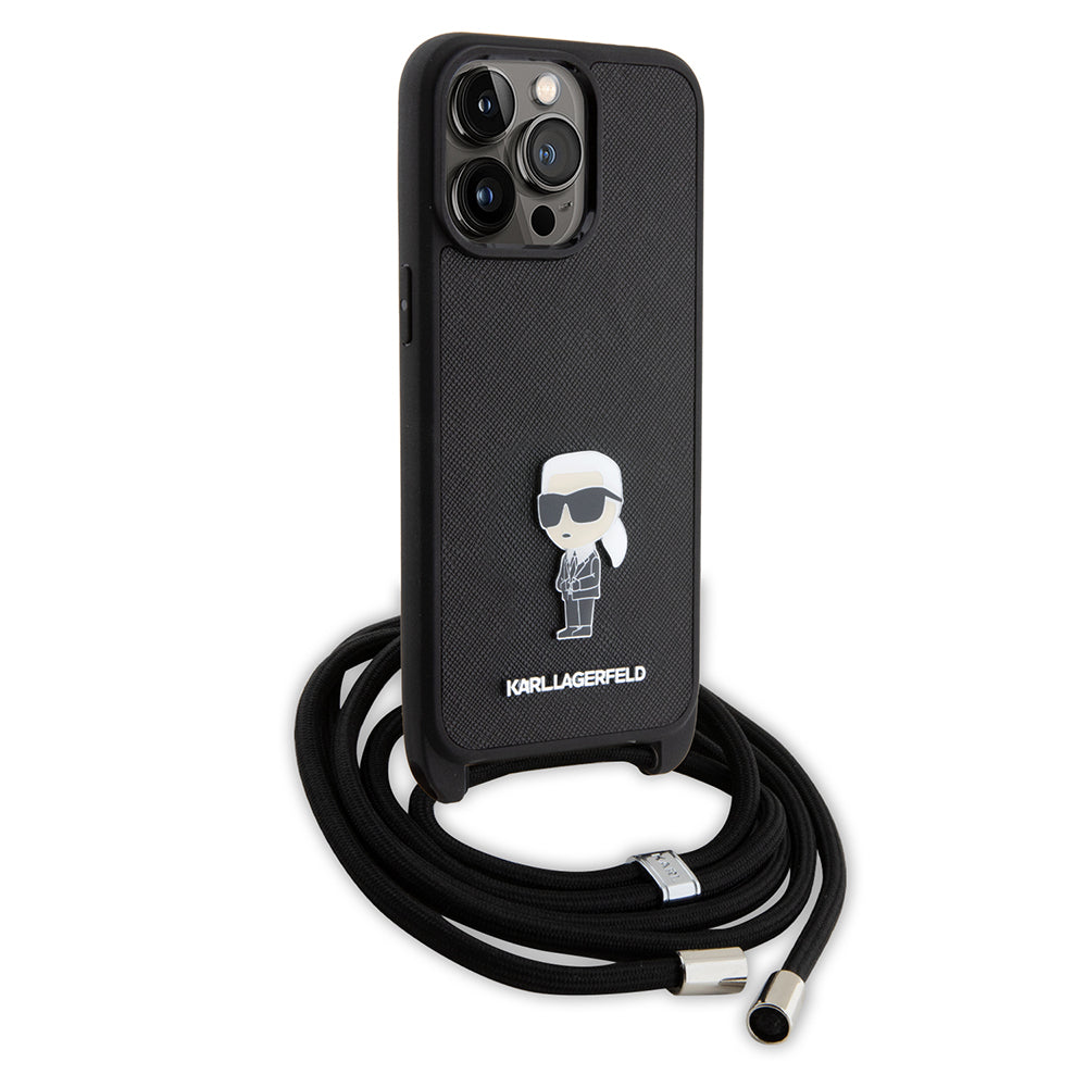 Husa de protectie Karl Lagerfeld Saffiano Crossbody (KLHCP15XSASKNPSK) compatibil cu iPhone 15 Pro Max, Monogram Metal Pin Karl