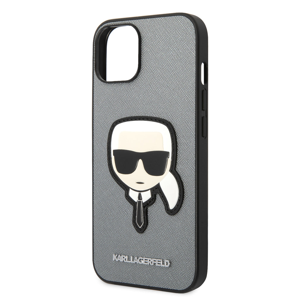 Husa de protectie Karl Lagerfeld Saffiano (KLHCP14MSAPKHG) compatibil cu iPhone 14 Plus, Argintiu Karl`S Head