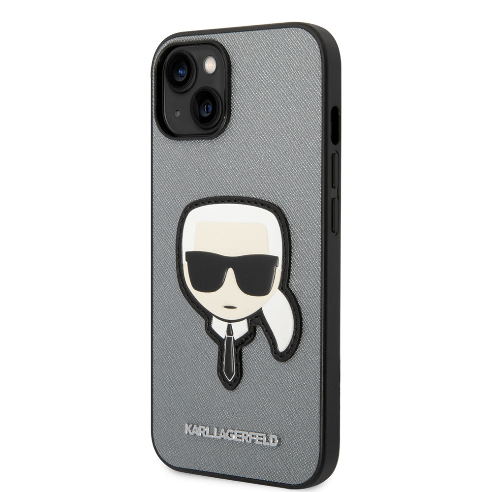 Husa de protectie Karl Lagerfeld Saffiano (KLHCP14MSAPKHG) compatibil cu iPhone 14 Plus, Argintiu Karl`S Head
