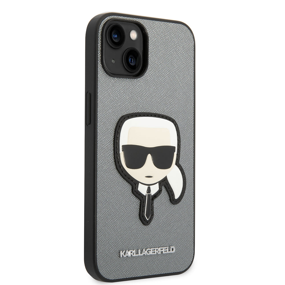 Husa de protectie Karl Lagerfeld Saffiano (KLHCP14MSAPKHG) compatibil cu iPhone 14 Plus, Argintiu Karl`S Head