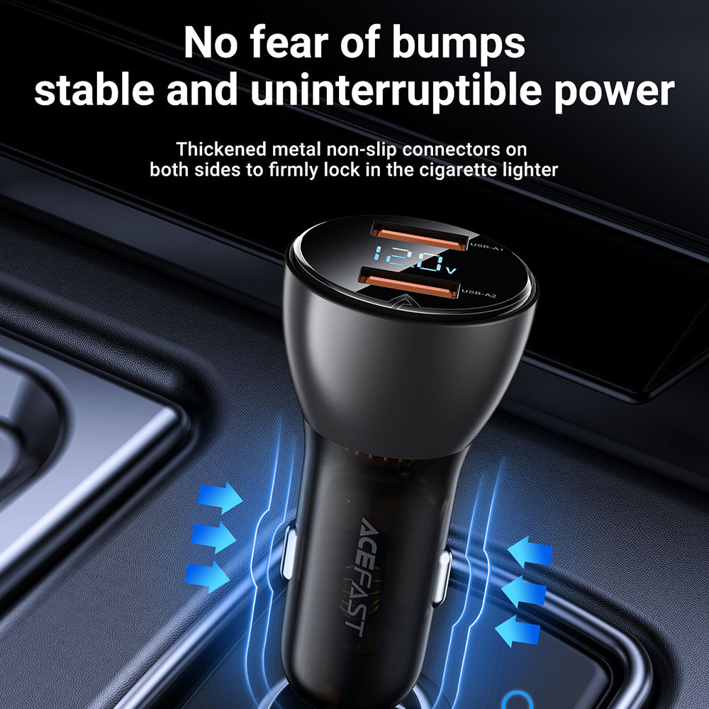 Incarcator Acefast Car (B7), 2x USB, 45W, Dual Fast Charging, with LED Digital Display, Transparent Black