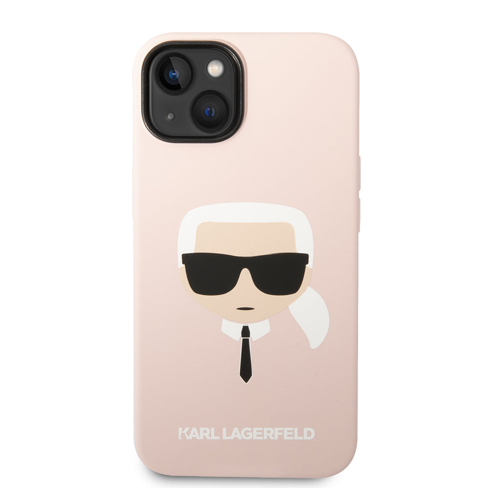 Husa de protectie Karl Lagerfeld Silicone (KLHCP14MSLKHLP) compatibil cu iPhone 14 Plus, Roz Karl`S Head