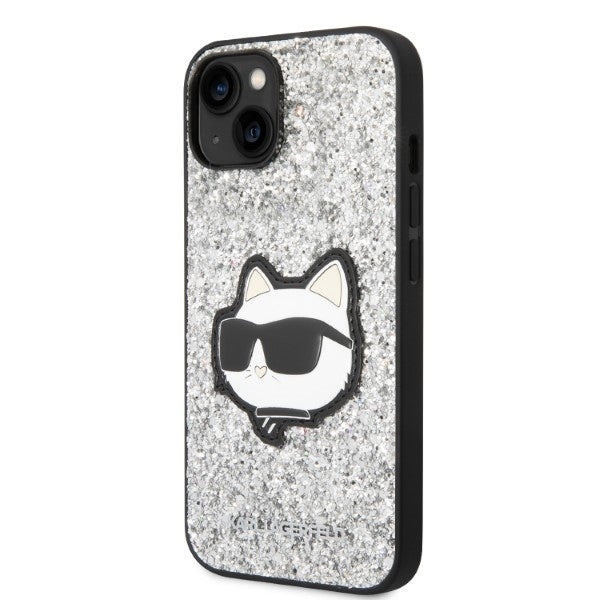 Husa de protectie Karl Lagerfeld Hardcase Glitter (KLHCP14MG2CPS) compatibil cu iPhone 14 Plus, Argintiu Choupette Patch