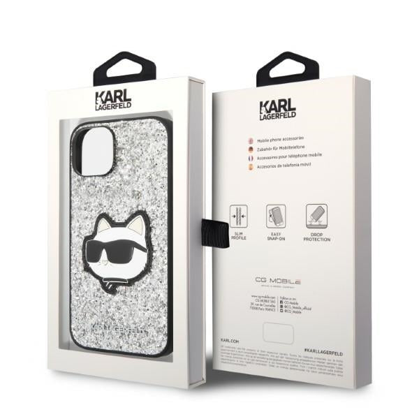 Husa de protectie Karl Lagerfeld Hardcase Glitter (KLHCP14MG2CPS) compatibil cu iPhone 14 Plus, Argintiu Choupette Patch