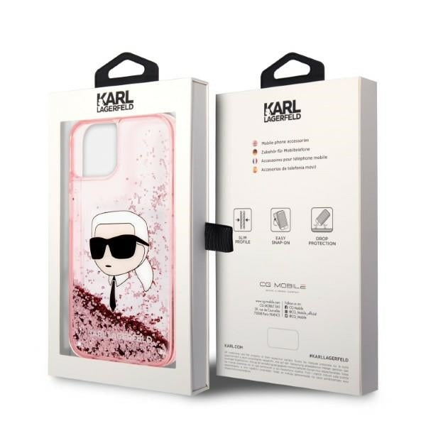 Husa de protectie Karl Lagerfeld Hardcase Glitter (KLHCP14MLNKHCP) compatibil cu iPhone 14 Plus, Roz Karl Head