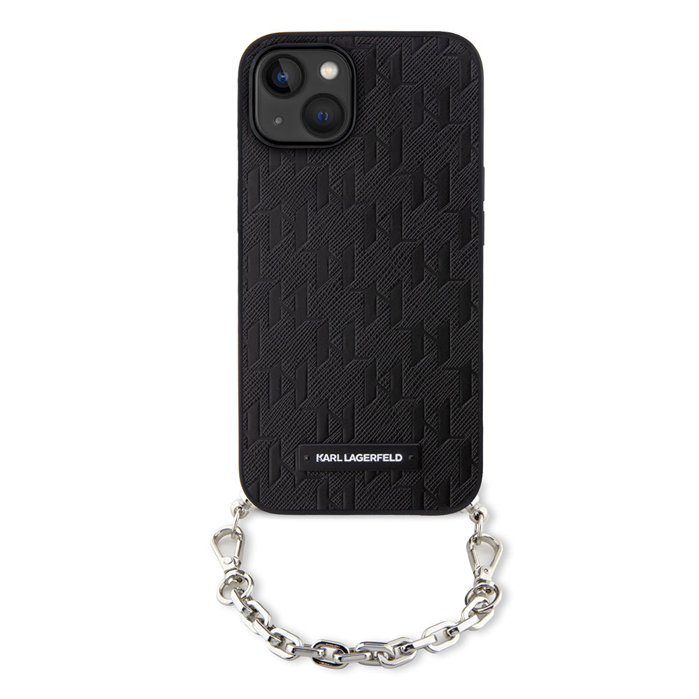 Husa de protectie Karl Lagerfeld Saffiano Monogram Chain (KLHCP14SSACKLHPK) compatibil cu iPhone 14, Negru