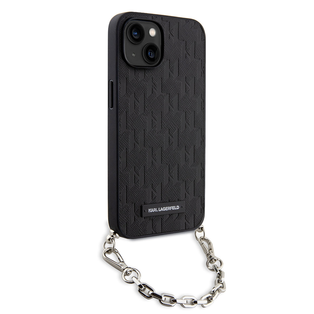 Husa de protectie Karl Lagerfeld Saffiano Monogram Chain (KLHCP14SSACKLHPK) compatibil cu iPhone 14, Negru