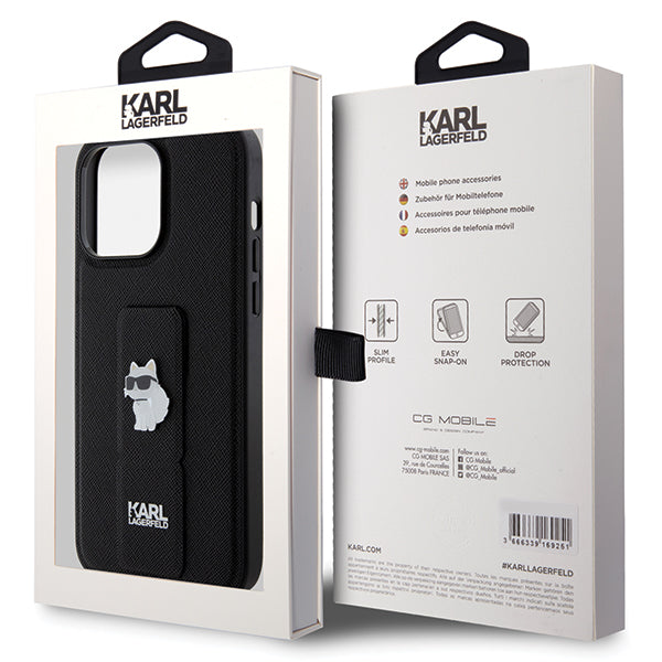 Husa de protectie Karl Lagerfeld Saffiano Gripstand (KLHCP14XGSACHPK) compatibil cu iPhone 14 Pro Max, Choupette
