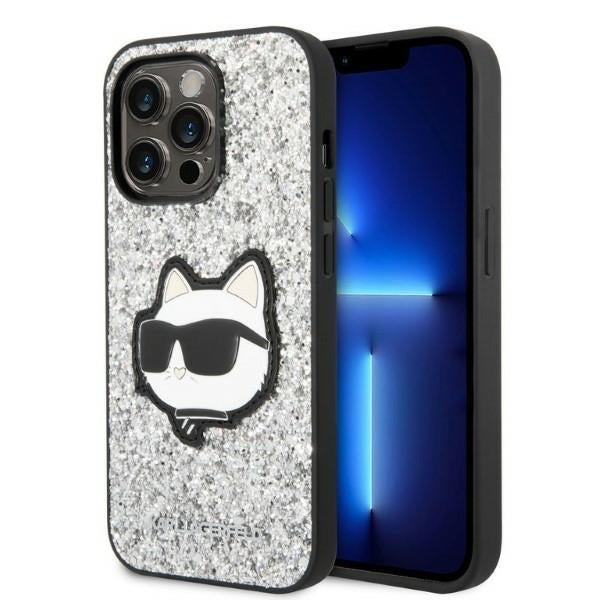 Husa de protectie Karl Lagerfeld Hardcase Glitter (KLHCP14XG2CPS) compatibil cu iPhone 14 Pro Max, Argintiu Choupette Patch