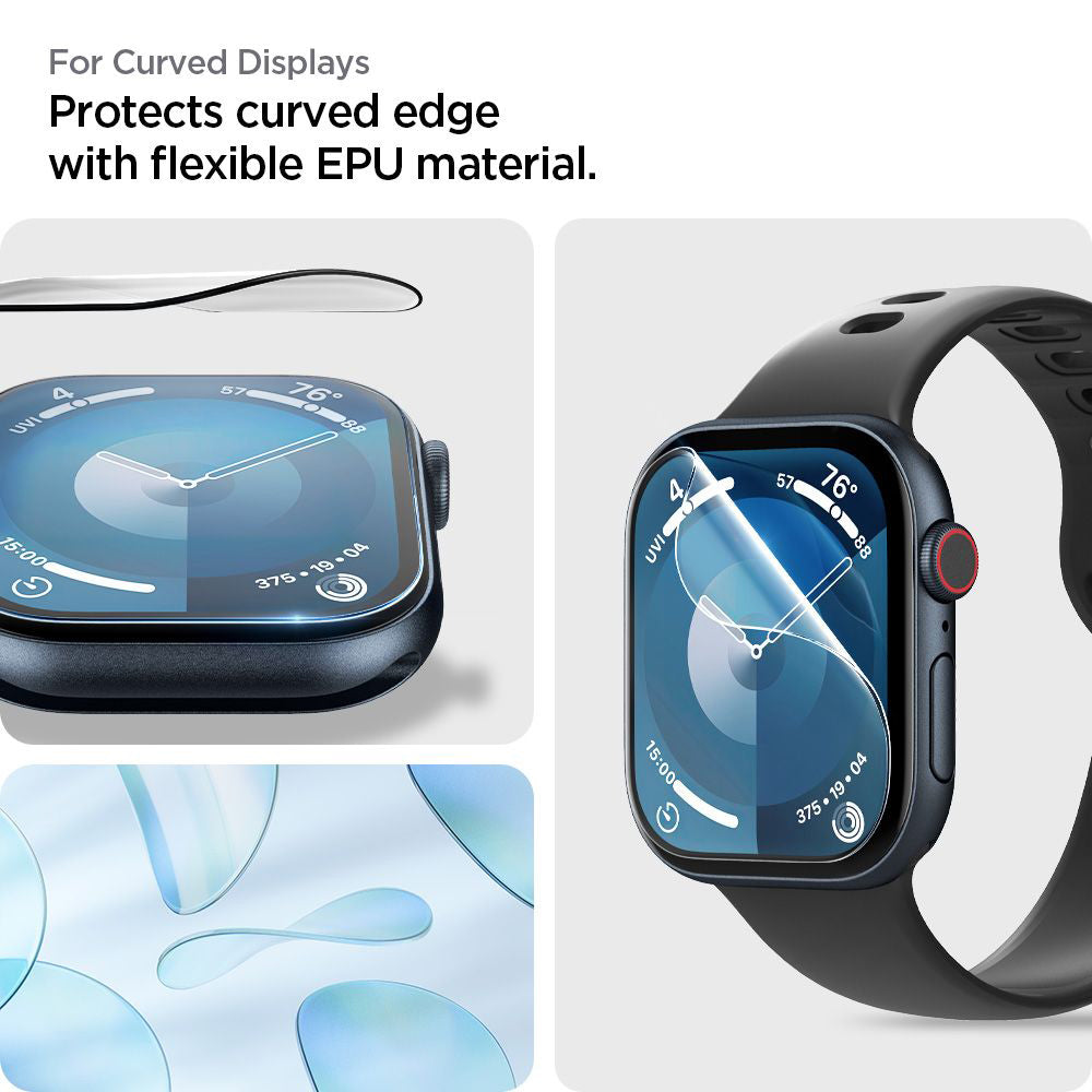 Folie de protectie smartwatch Spigen (set de 2) Elite Shield EZ Fit (AFL08580) compatibil cu Apple Watch 10 42mm / Watch 11 42mm, Transparent