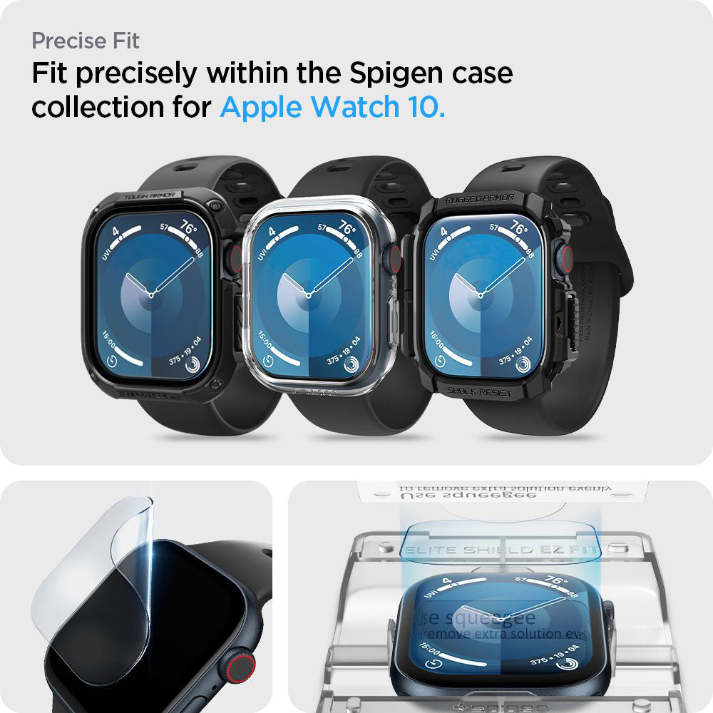 Folie de protectie smartwatch Spigen (set de 2) Elite Shield EZ Fit (AFL08580) compatibil cu Apple Watch 10 42mm / Watch 11 42mm, Transparent