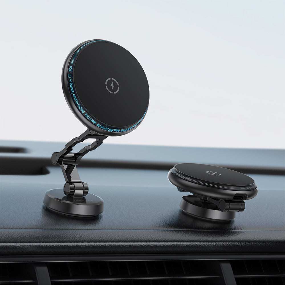 Suport Acefast with Wireless Charging (D30), for iPhone, Magnetic Grip, 360°, LED Light, for Dashboard, 15W, Negru