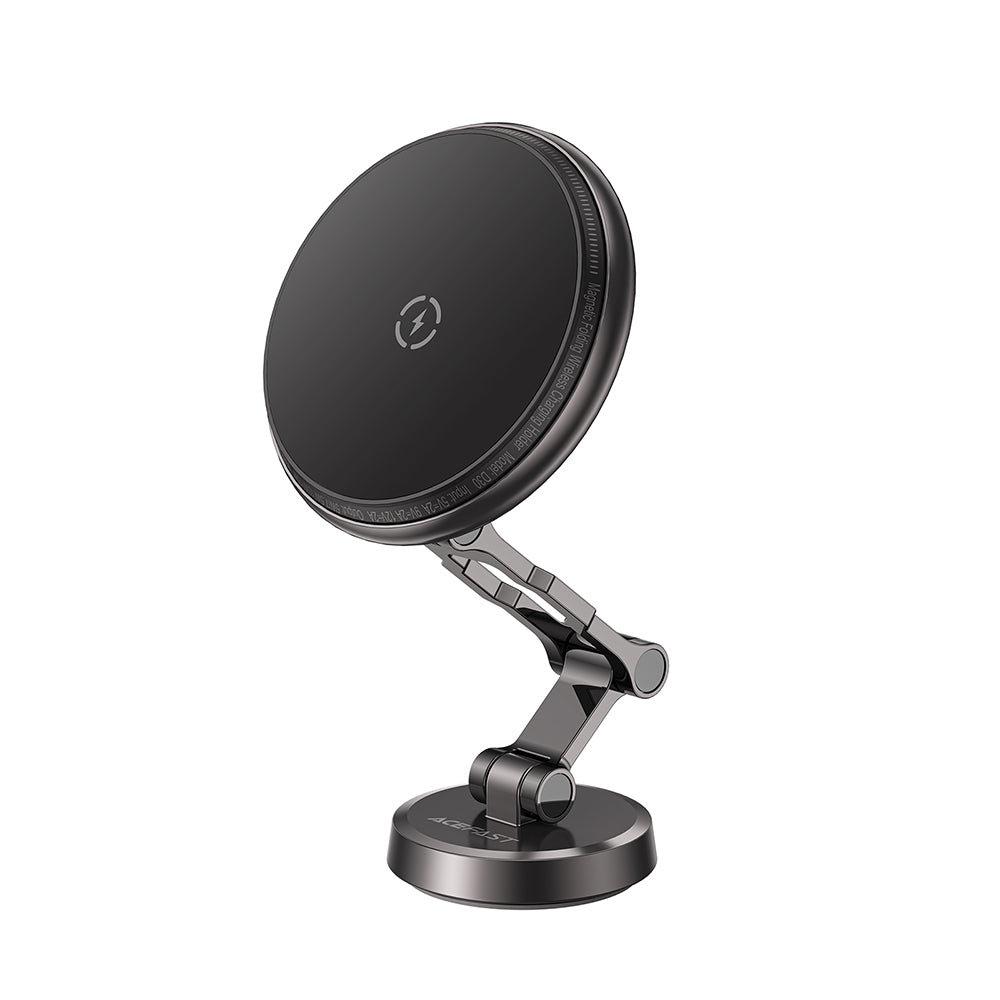 Suport Acefast with Wireless Charging (D30), for iPhone, Magnetic Grip, 360°, LED Light, for Dashboard, 15W, Negru