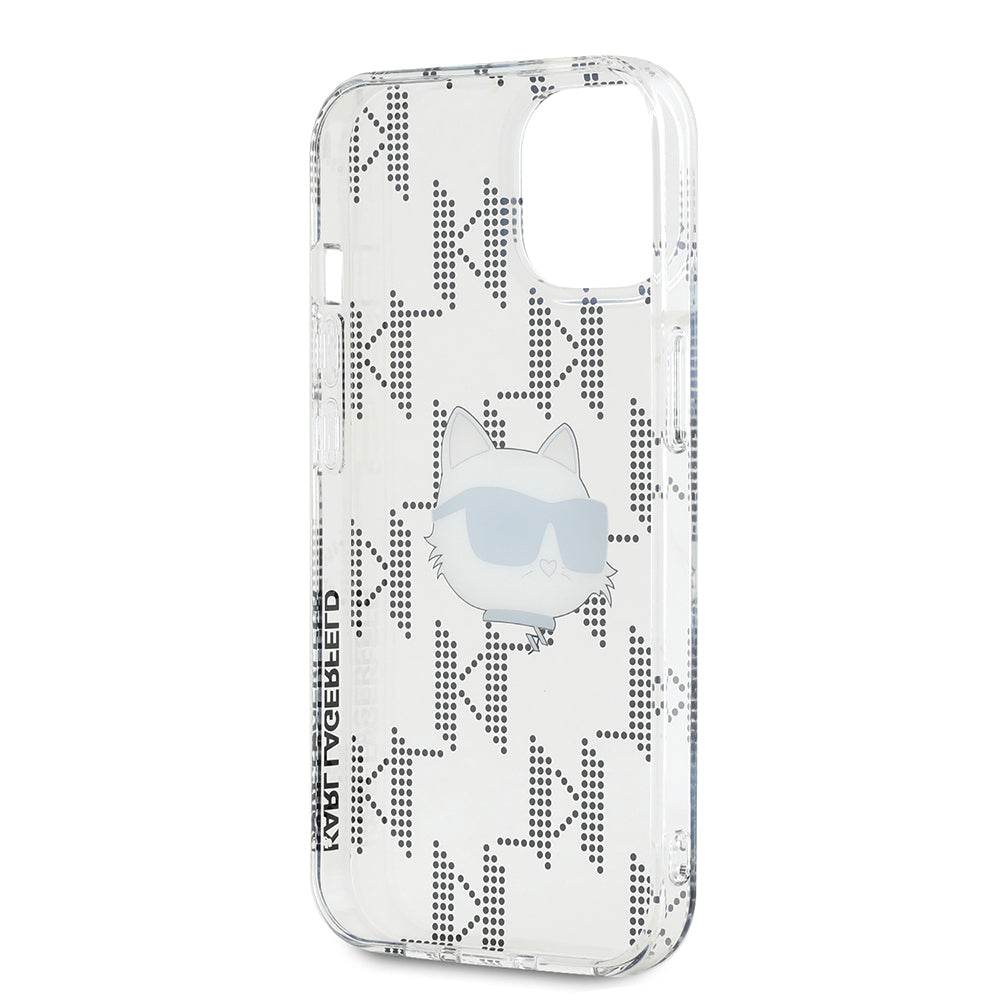 Husa de protectie Karl Lagerfeld IML Luxury (KLHCP15SHKLPCHT) compatibil cu iPhone 15, Transparent Choupette Head&Monogram