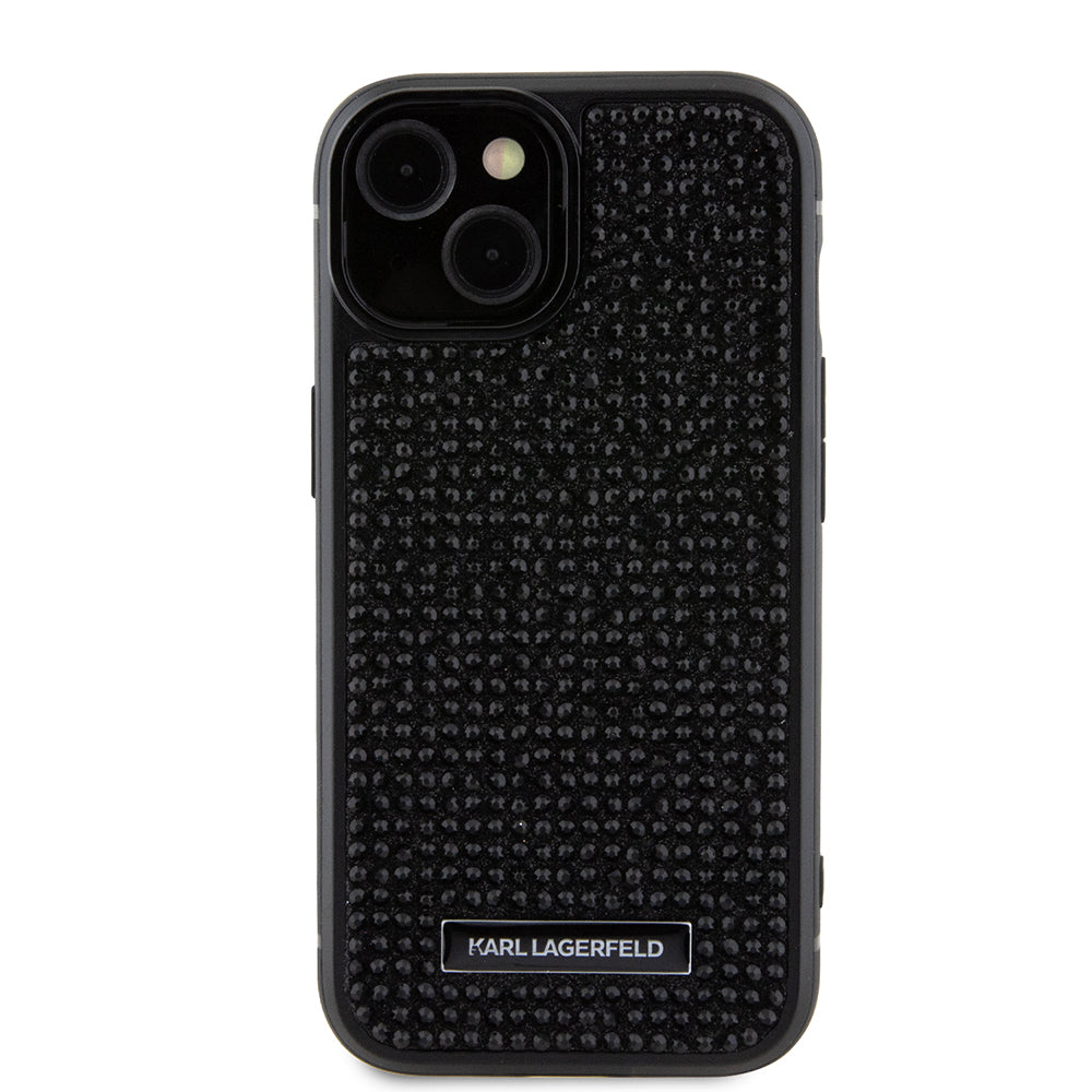 Husa de protectie Karl Lagerfeld Hardcase Rhinestone (KLHCP15SHDSPLK) compatibil cu iPhone 15, Logo Metal Plate