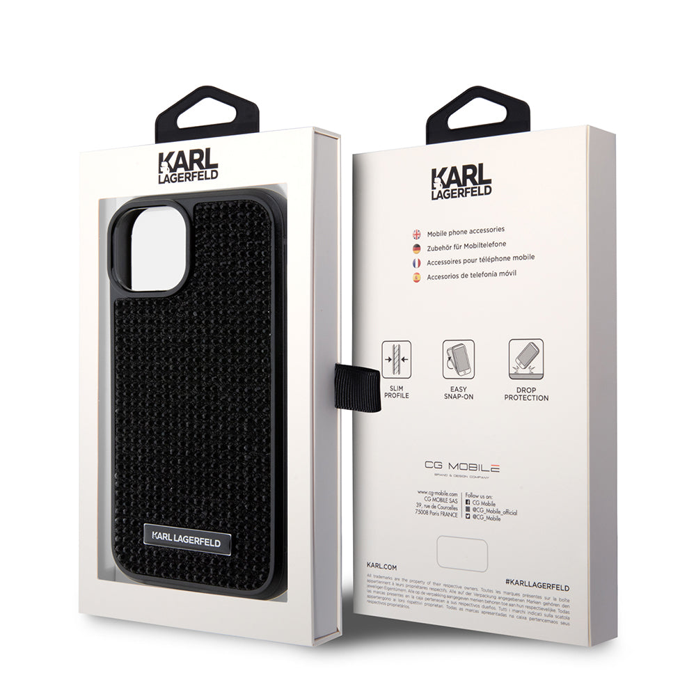 Husa de protectie Karl Lagerfeld Hardcase Rhinestone (KLHCP15SHDSPLK) compatibil cu iPhone 15, Logo Metal Plate