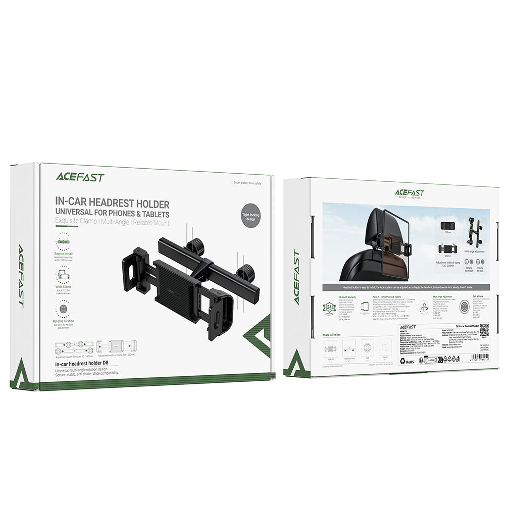 Suport Acefast (D8), for In-car Headrest, Adjustable, Folding Clamp Arm, for Devices 4.7-12.9, Negru
