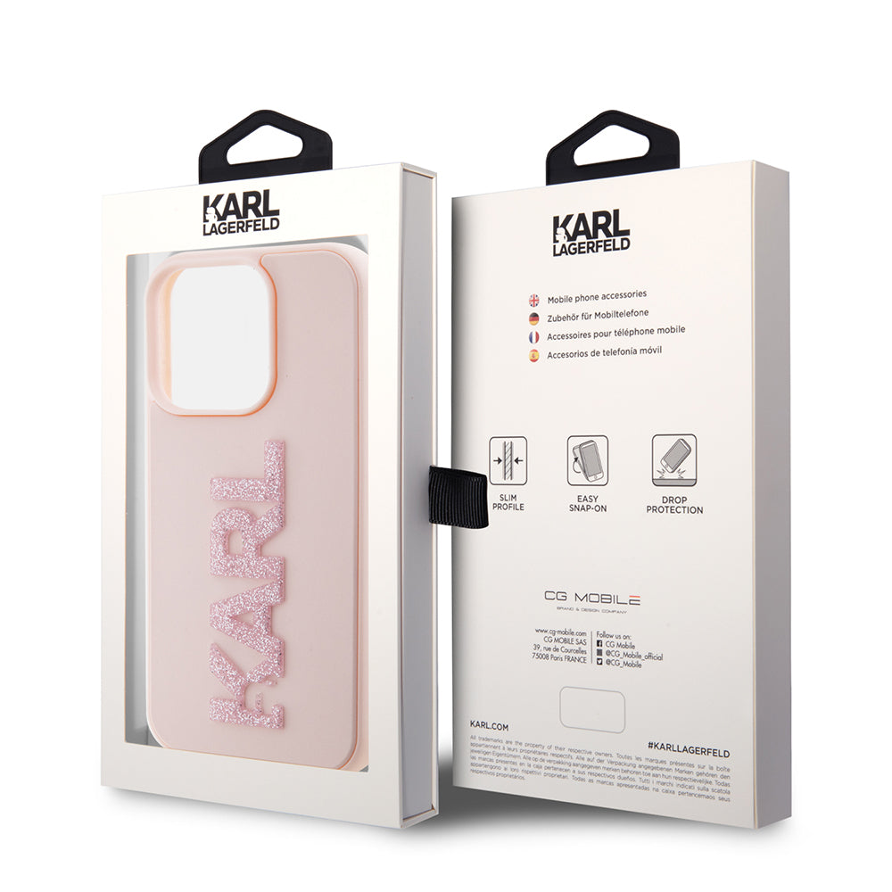 Husa de protectie Karl Lagerfeld 3D Design (KLHCP15L3DMBKCP) compatibil cu iPhone 15 Pro, Roz Rubber Glitter Logo